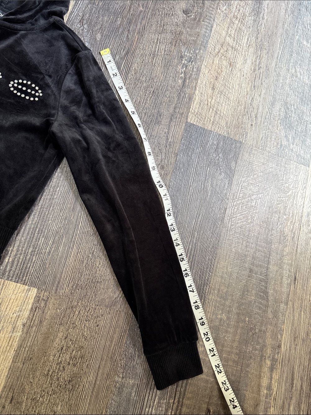 Bebe Black Velour Rhinestone Tracksuit Women’s Size XS Hoodie & Pants - Picture 6 of 12